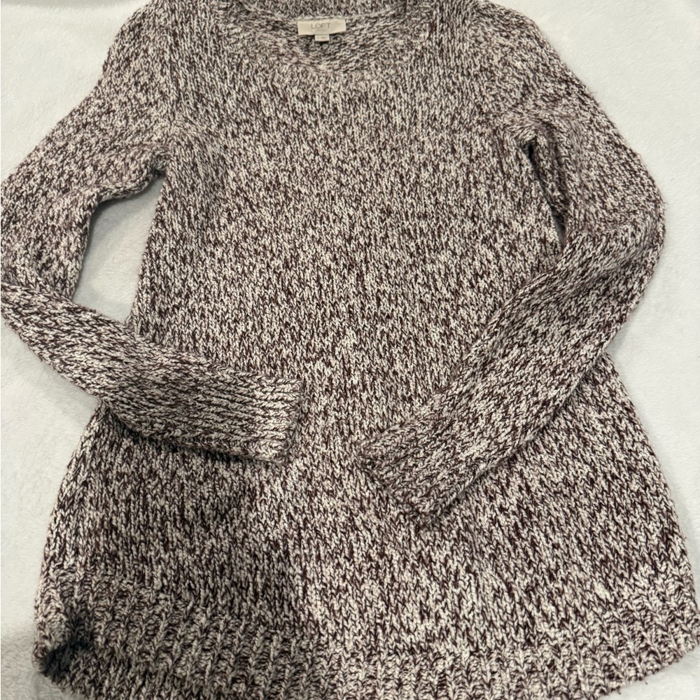 LOFT Maroon and White Knit Sweater